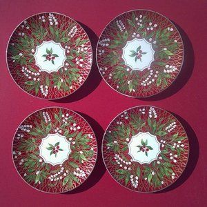 Williams Sonoma Noel Salad Plates 8" Set of 4 Red Holiday Christmas New